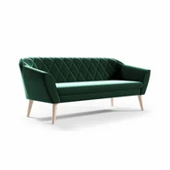 Sofy i kanapy - BETTSO Wygodna tapicerowana sofa 3-osobowa w stylu skandynawskim na drewnianych nogach z eleganckimi przeszyciami VIVA 3 Butelkowa Zielona - miniaturka - grafika 1
