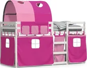 Łóżka dla dzieci i młodzieży - Łóżko piętrowe z zasłonkami, różowe, 90x190 cm, drewno sosnowe - miniaturka - grafika 1