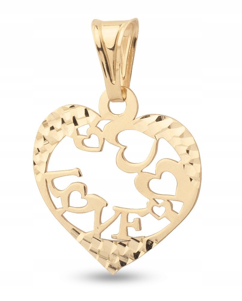 ZŁOTA ZAWIESZKA SERCE DIAMENTOWANE LOVE 585