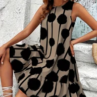 Sukienki - TEMU Elektryczna Sukienka Damska, Styl Wypoczynkowy z Falbanką i Geometrycznym Wzorem, Miękki i Gładki Materiał - miniaturka - grafika 1