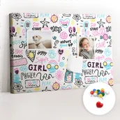 Tablice i flipcharty - Szkolna Tablica korkowa 60x40 cm, Kolorowe Pinezki, wzór Wzór bazgroły - miniaturka - grafika 1