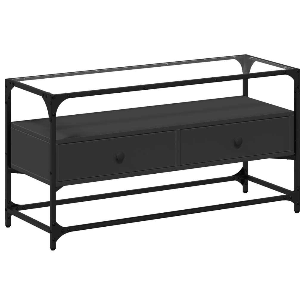 vidaXL Szafka pod telewizor ze szklanym blatem czarna 98x35x51 cm materiał drewnopochodny