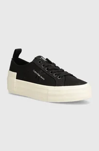 Calvin Klein Jeans tenisówki BOLD VULC FLATF LOW LACE MIX MTL damskie kolor czarny YW0YW01465 - Trampki damskie - miniaturka - grafika 1