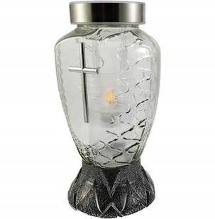 Szklany Znicz Solarny Fotowoltaiczny Naturalne Światło Ciepły Biały 24Cm - Lampiony i znicze - miniaturka - grafika 1