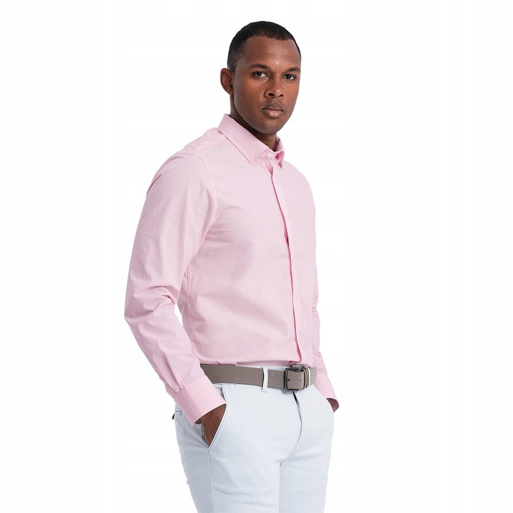 Koszula męska Bawełniana klasyczna REGULAR jasnoróżowa V2 OM-SHOS-0154 L