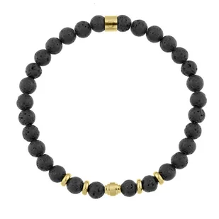 Czarne koraliki lawy wulkanicznej i złocone charmsy męska bransoletka - Manoki - Bransolety męskie - miniaturka - grafika 1