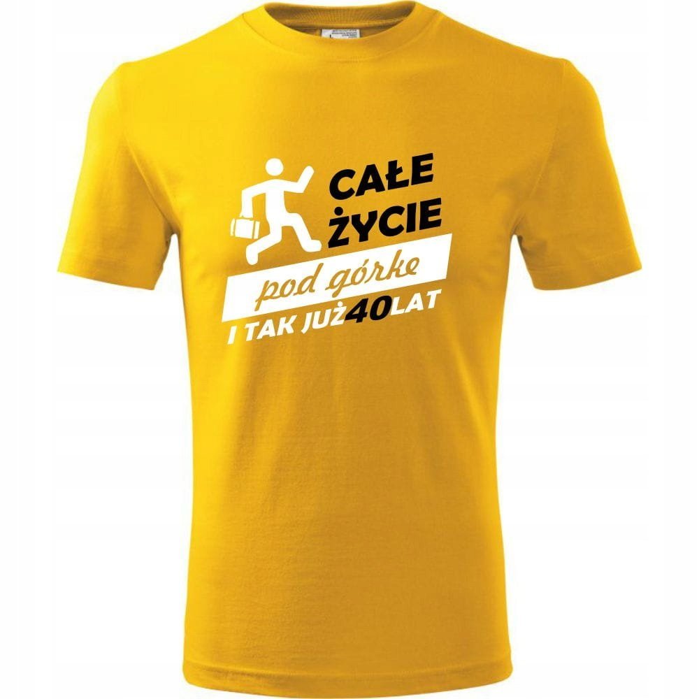 Męska Koszulka z Nadrukiem całe życie pod górke 40 na Prezent Urodzinowy żółty S