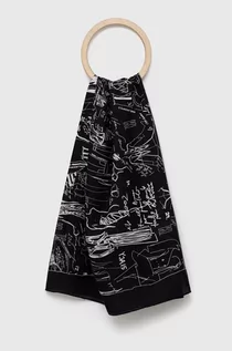 Apaszki i szaliki damskie - Karl Lagerfeld chusta z domieszką jedwabiu kolor czarny wzorzysta - grafika 1
