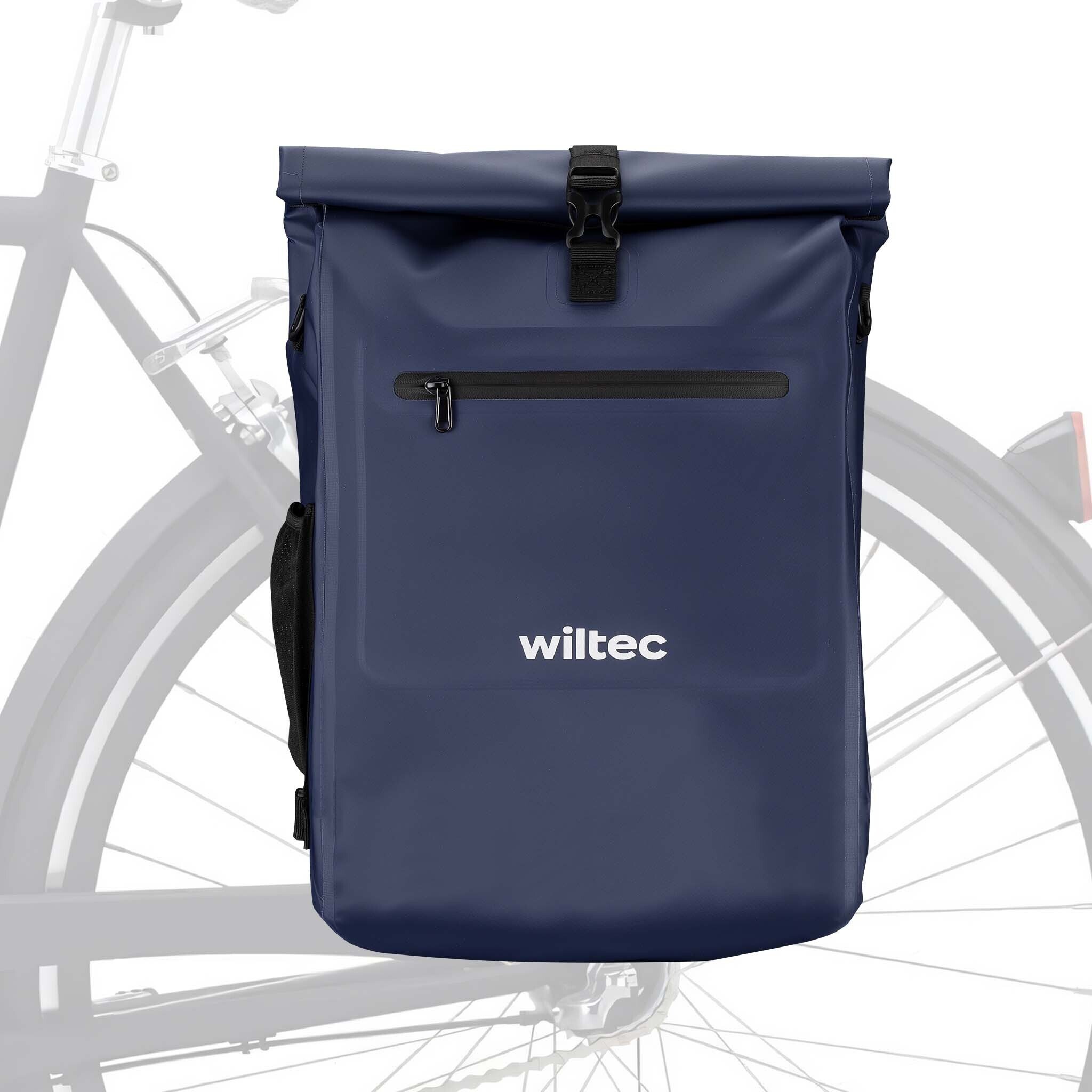 Wiltec 3 w 1 torba na bagażnik niebieska, plecak rowerowy 25 l, torba na bagażnik z przegrodą na laptopa, wodoodporna torba rowerowa