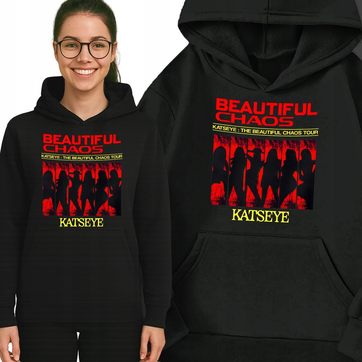 Bluza Czarna Z Kapturem KATSEYE CHAOS TOUR Muzyka K-pop Prezent - XXL Wz