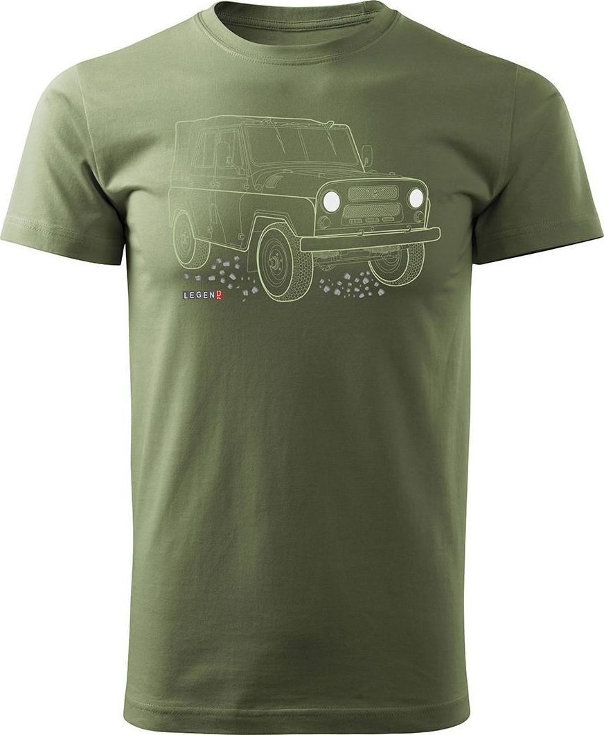Topslang Koszulka z samochodem UAZ 469 452 auto PRL 4x4 męska khaki REGULAR L