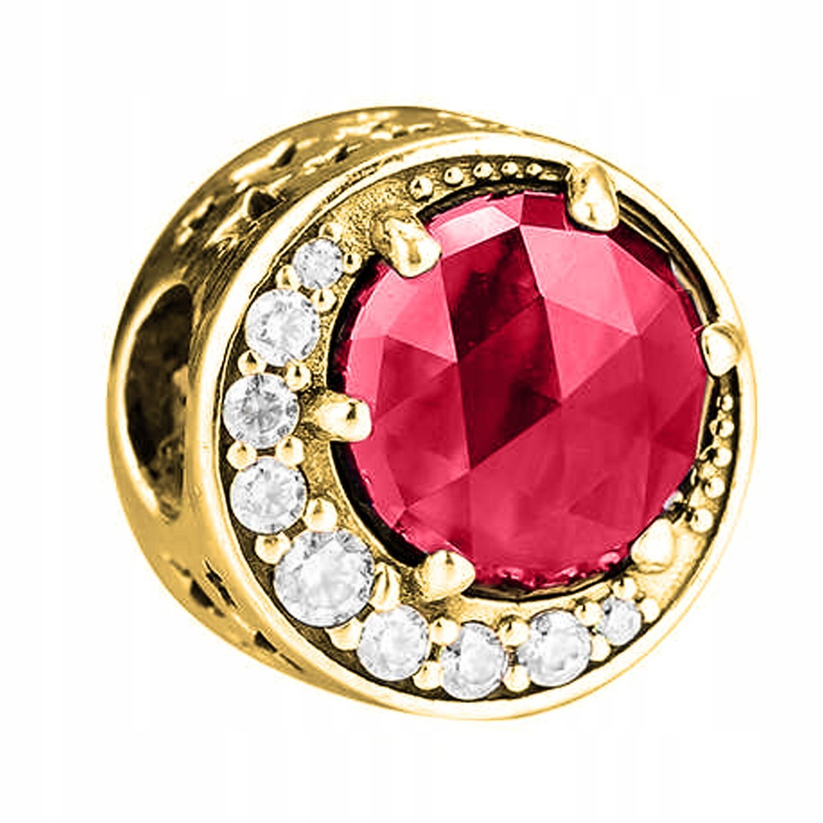 Złoty Charms Księżyc Czerwony Czerwona Cyrkonia Półksiężyc SREBRO 925