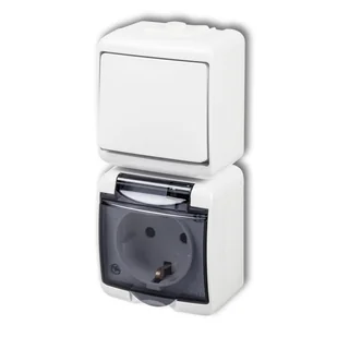Karlik WGHP-1sd Łącznik jednobiegunowy z gniazdem hermetycznym SCHUKO (klapka dy - Wyłączniki światła i elektryczne - miniaturka - grafika 1