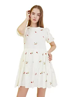 Sukienki - Trendyol Damska sukienka Eculy Embroidered Casual Dress, ecru, 34 - grafika 1