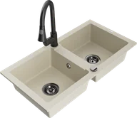 Zlewozmywaki z baterią - Mexen Mario zlewozmywak granitowy 2-komorowy z baterią kuchenną Elia, beżowy - 6504-69-670101-70 - miniaturka - grafika 1