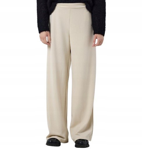 NOISY MAY BEŻOWE SPODNIE CASUAL PROSTE DŁUGIE WYSOKI STAN S XQA