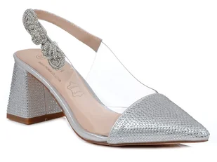 Buty damskie na obcasie wizytowe wieczorowe srebrne DiA MR91292-1-37 - Czółenka - miniaturka - grafika 1