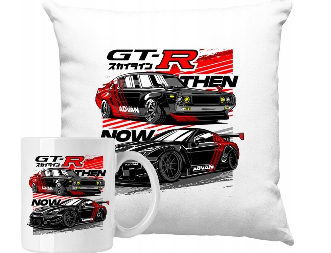 ZESTAW PODUSZKA + KUBEK Auto Sportowe Car Motoryzacja GT-R +IMIĘ