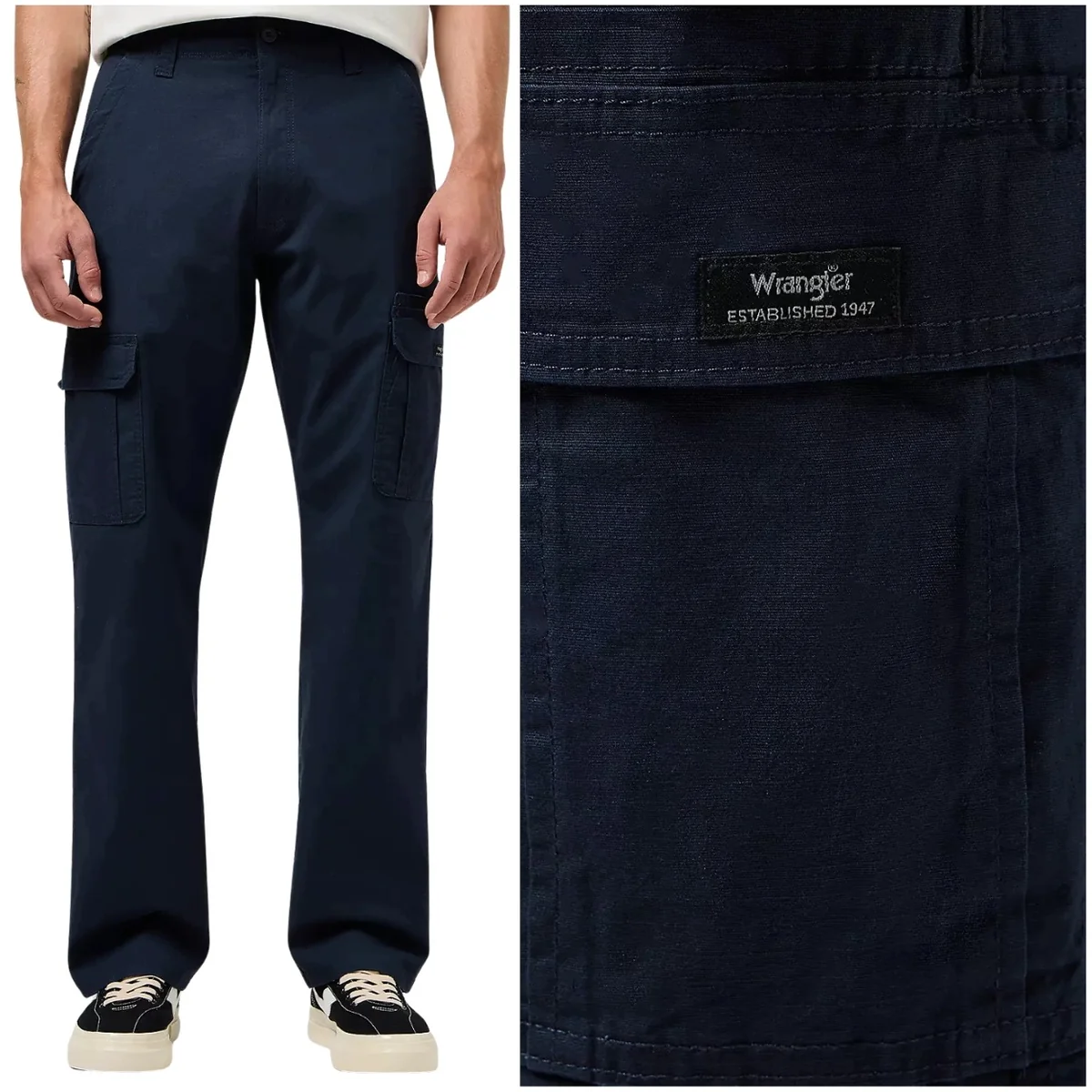 Wrangler Cargo Pant granatowe luźne spodnie materiałowe bojówki W32 L32