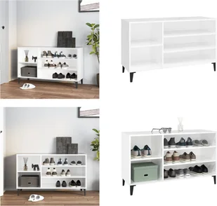 vidaXL Stojak na buty biały wysoki połysk 102x36x60 cm materiał drewnopochodny - Szafka na buty - Szafki na buty - Stojak na buty - Przechowywanie butów - Szafki na buty - miniaturka - grafika 1