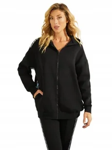 GUESS CZARNA BLUZA Z KAPTUREM Z LAMÓWKĄ I NADRUKIEM S GXA - Bluzy damskie - miniaturka - grafika 1