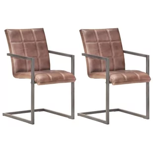 vidaXL Krzesła stołowe, wspornikowe, 2 szt., brąz, skóra naturalna - Krzesła - miniaturka - grafika 1