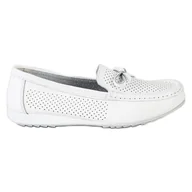 Mokasyny damskie - Goodin Skórzane Buty Z Kokardą białe - miniaturka - grafika 1