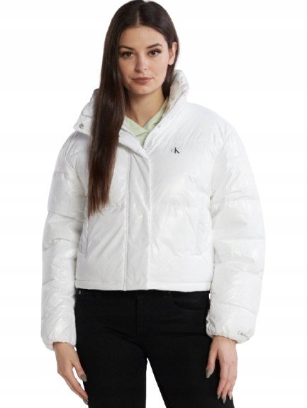 CALVIN KLEIN JEANS KURTKA DAMSKA BIAŁA KRÓTKA Z LOGO S JXA