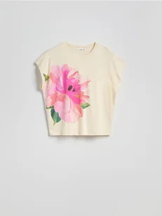 Reserved - T-shirt z nadrukiem - kremowy - Koszulki i topy damskie - miniaturka - grafika 1