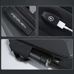 Plecak antykradzieżowy Fenruien na laptopa do 15.6" z portem USB wodoodporny Czarny - Torby fotograficzne i futerały - miniaturka - grafika 6
