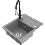 Zlewozmywaki z baterią - Mexen Enzo zlewozmywak granitowy 1-komorowy z ociekaczem i baterią kuchenną Savita, szary - miniaturka - grafika 1