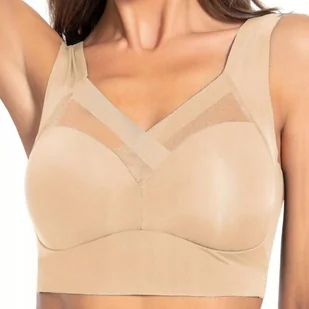 MIĘKKI WYGODNY BIUSTONOSZ BEZSZWOWY STANIK SPORTOWY FITNESS TOP BEŻOWY S 36 - Biustonosze - miniaturka - grafika 1