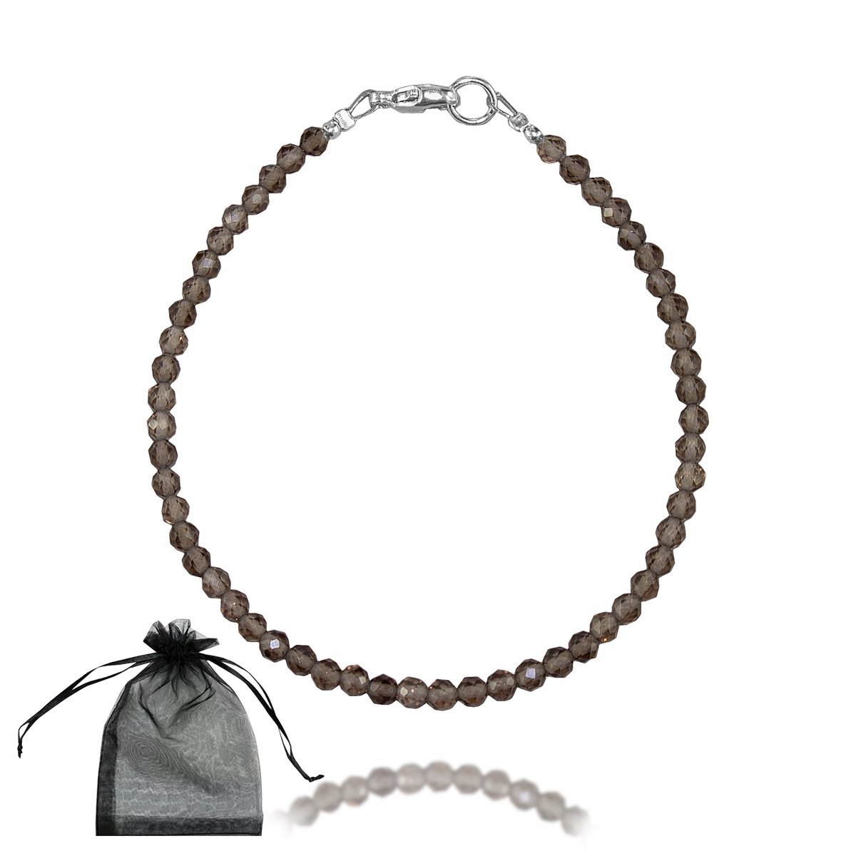 KWARC DYMNY 3mm Bransoletka z Naturalnych kamieni Zapięcie Srebro 925 19cm