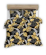 Pościel - Pościel z kory 140x200 czarna w szare złote egzotyczne liście - miniaturka - grafika 1