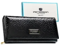 Portfele - Czarny portfel damski skórzany PETERSON duży rozbudowany na zatrzask rfid klasyczny - miniaturka - grafika 1