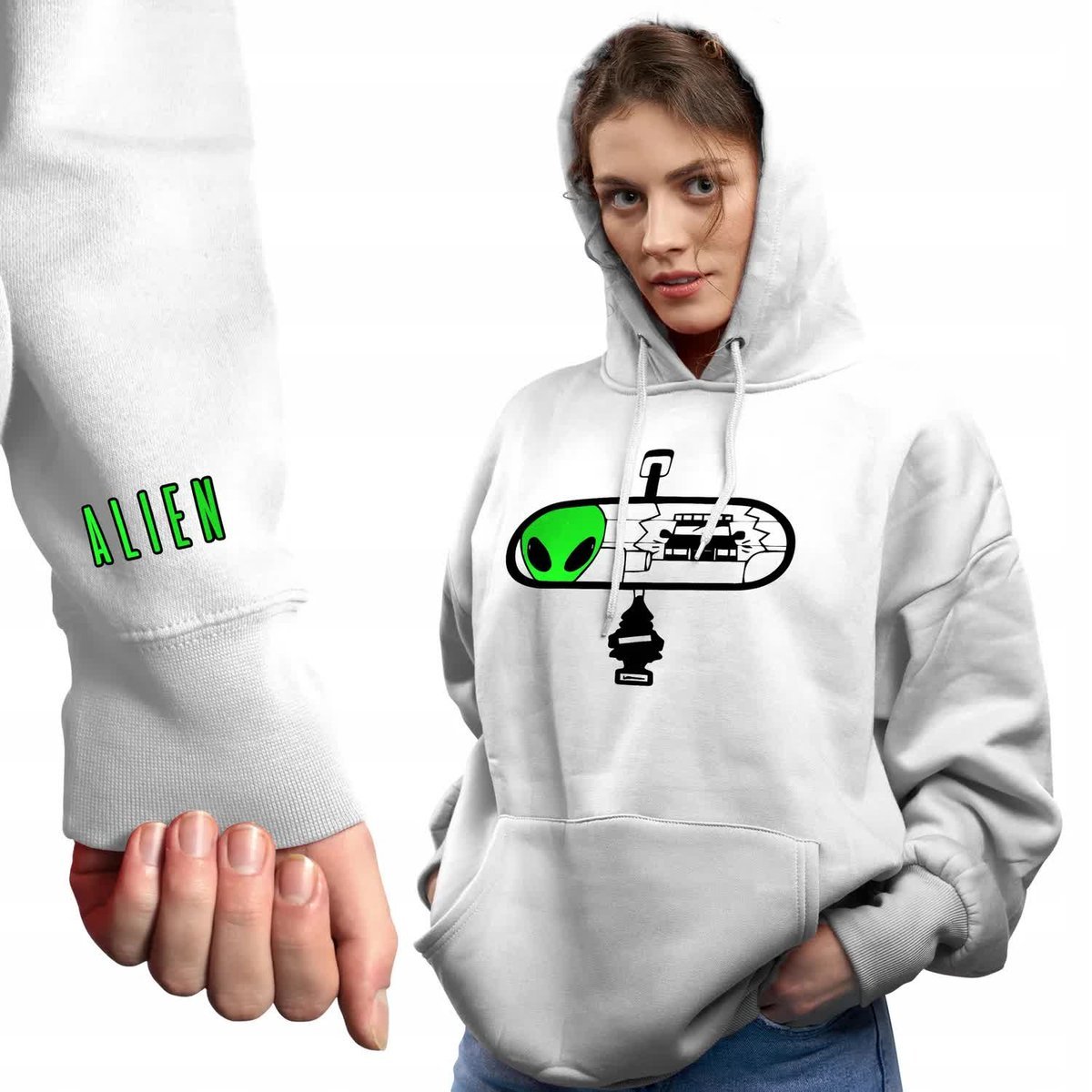 Modna Stylowa BLUZA Damska z KAPTUREM ALIEN Wiele Różnych Wzorów - XXL