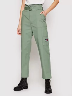 Spodnie damskie - Tommy Jeans Spodnie materiałowe Tjw Paperbag Cargo DW0DW09741 Zielony Regular Fit - grafika 1