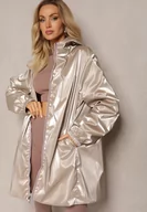 Kurtki damskie - Beżowa Dwustronna Kurtka Przejściowa z Kapturem i Luźnym Fasonie Anahitta - miniaturka - grafika 1