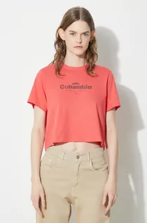 Koszulki sportowe damskie - Columbia t-shirt bawełniany North Cascades kolor czerwony 1930051 - grafika 1
