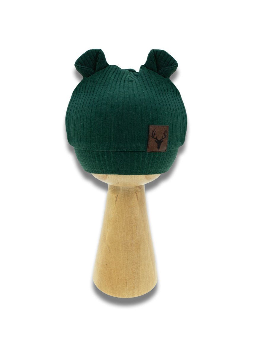 Niemowlęca czapka w prążek z uszkami zielona Nicol,r.80