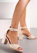 Sandały damskie - Beżowe Sandały z Paskiem w Cyrkonie na Słupku Terecia - miniaturka - grafika 1