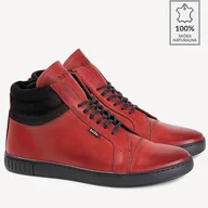 Półbuty męskie - Skórzane trampki za kostkę ocieplane Luis czerwone - BRILU - miniaturka - grafika 1