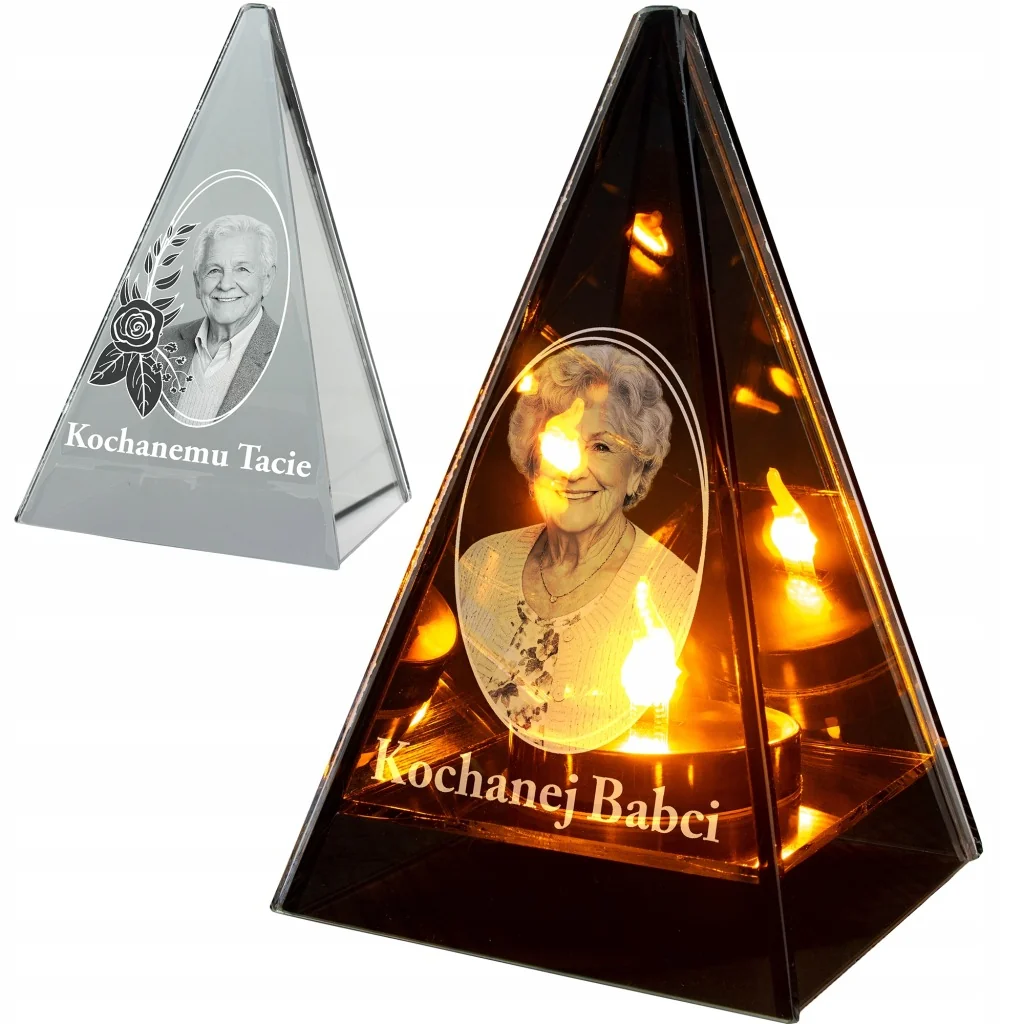 Znicz LED Piramida 20cm PERSONALIZOWANY grawer MAMA ZDJĘCIE Babcia Dziadek