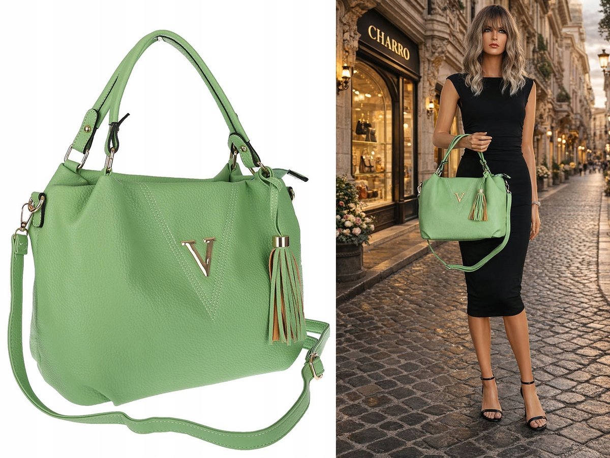 Torebka damska CHARRO z eko skóry shopper z frędzlami CH167 Zielona