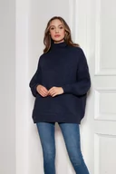 Swetry damskie - Oversizowy Sweter z Luźnym Golfem - Granatowy - miniaturka - grafika 1