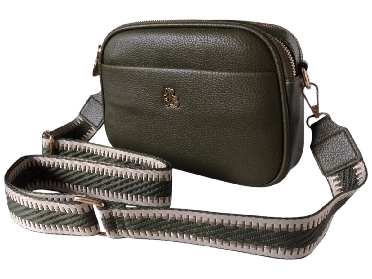 Mała Listonoszka Damska oliwkowa, Torebka Miejska na Ramię i Szeroki Pasek