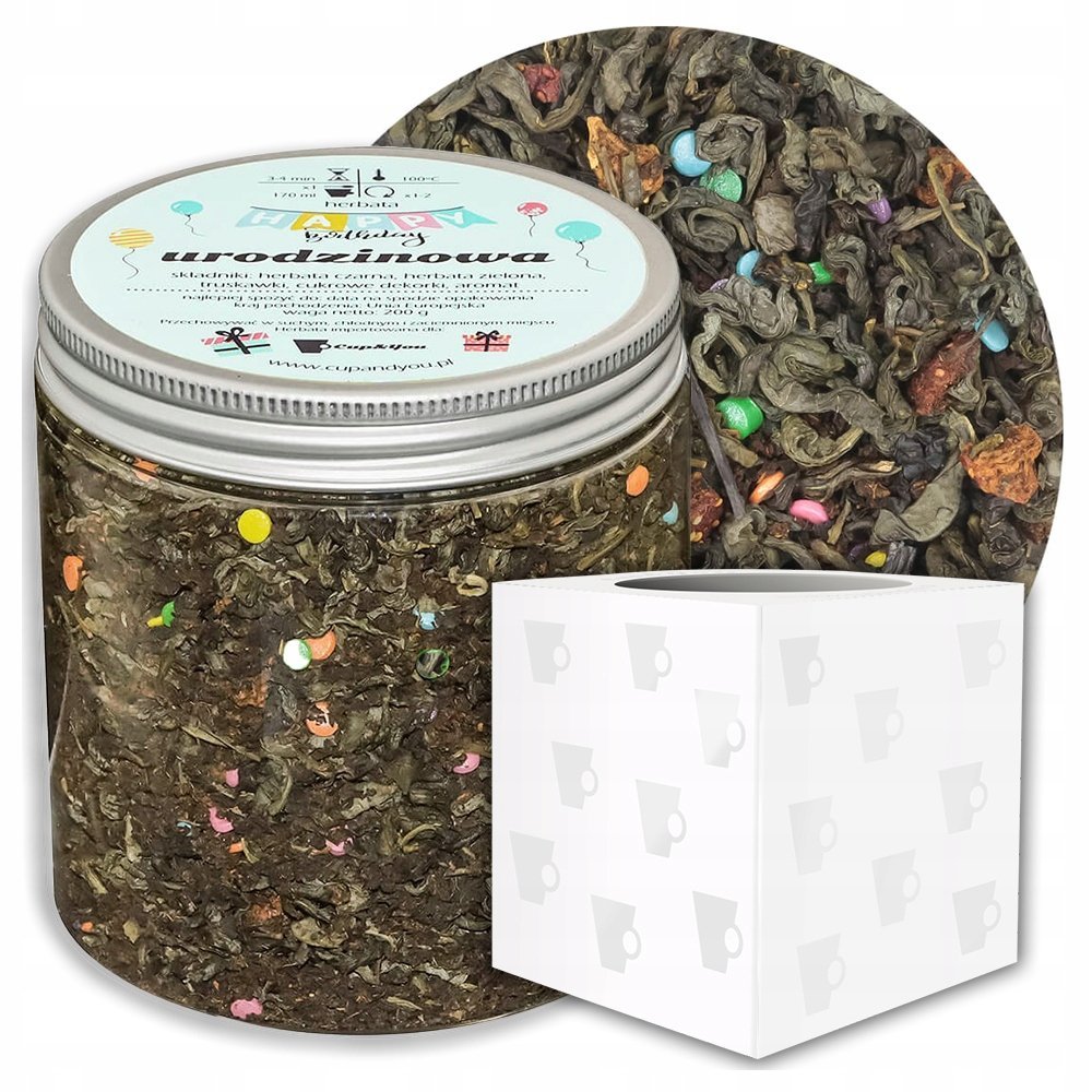 Herbata czarna sypana URODZINOWA o smaku truskawkowego ponczu PREMIUM - herbata liściasta sypana mieszanka napar susz - gotowa na prezent upominek