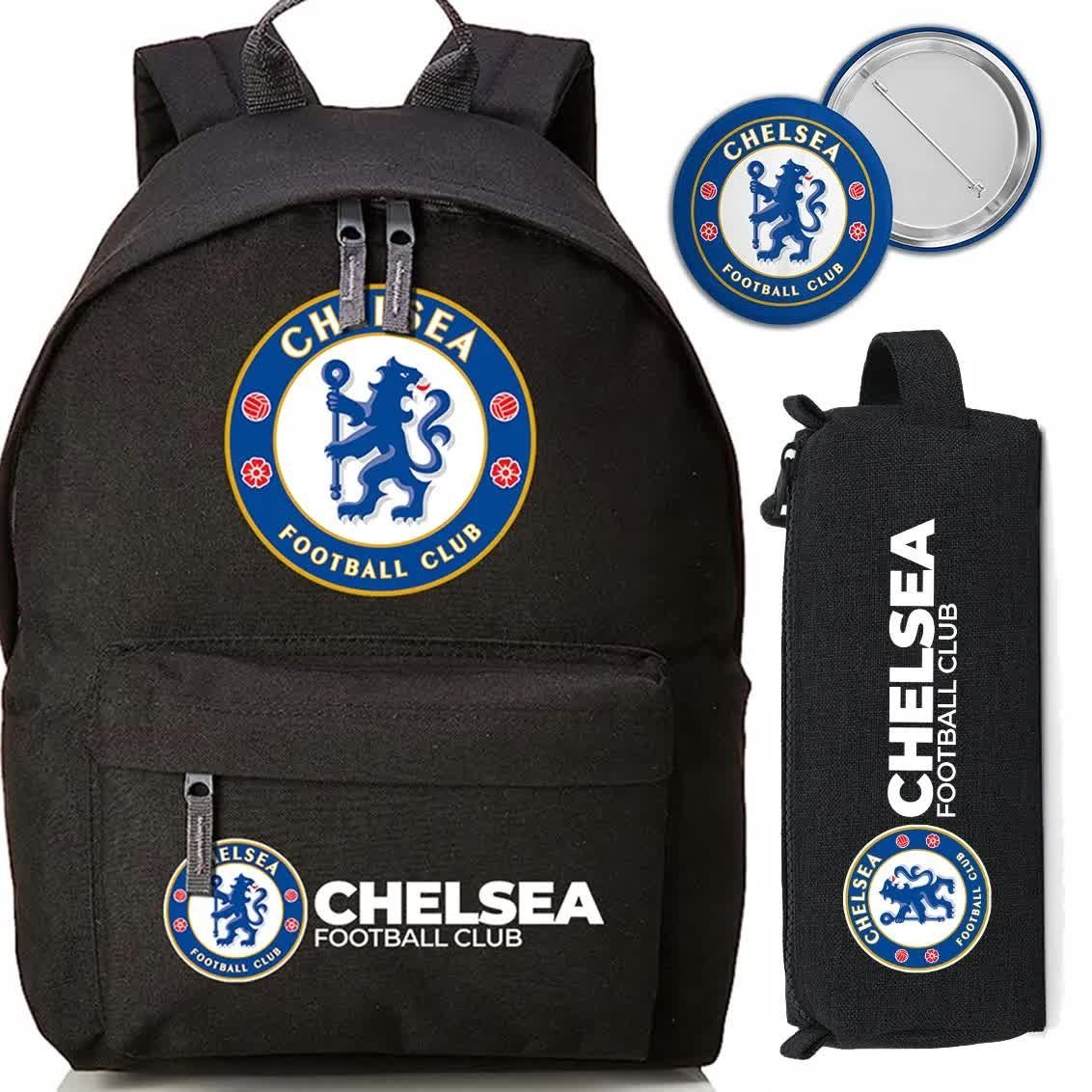 Zestaw do Szkoły Czarny Plecak + Piórnik + Pin CHELSEA F.C Klub Piłka Nożna