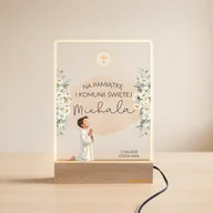 Pamiątka Pierwszej Komunii Świętej - Lampka LED Komunia Chłopiec Pamiątka z personalizacją Imię + dedykacja - miniaturka - grafika 1