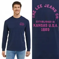 Koszulki męskie - Lee RELAXED LS TEE Emperor Navy LUŹNA KOSZULKA Z DŁUGIM RĘKAWEM LOGO M - miniaturka - grafika 1